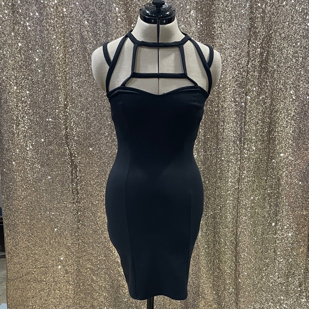 Lulu's Elegant Black Strappy Mini Dress